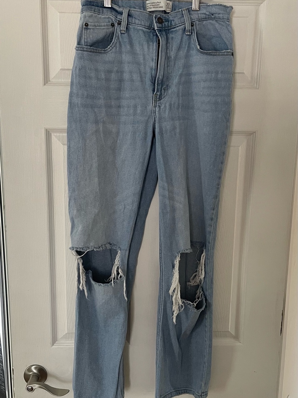 Abercrombie & Fitch Light Blue Straight Leg Distressed Jeans